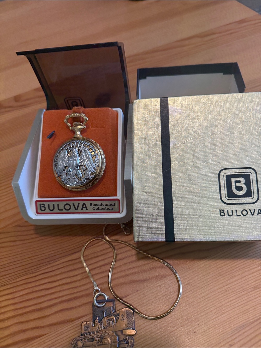 New bulova Gold-Tone Pocket Watch with Box and Chain